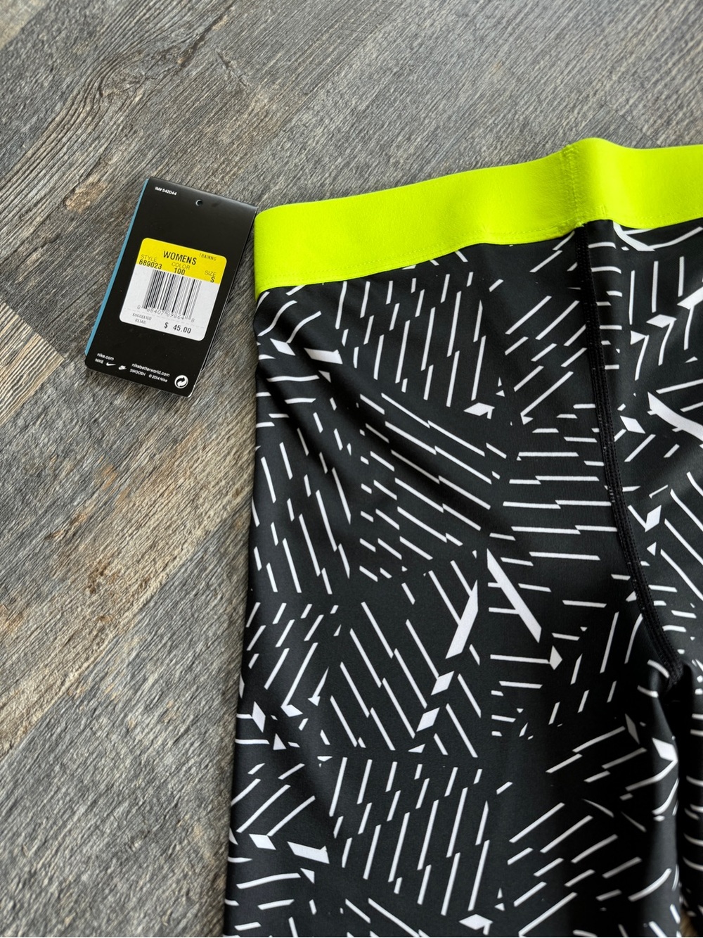 Nike Black White Patterned Capris with Neon Yellow Waistband.  Size S, NWT.